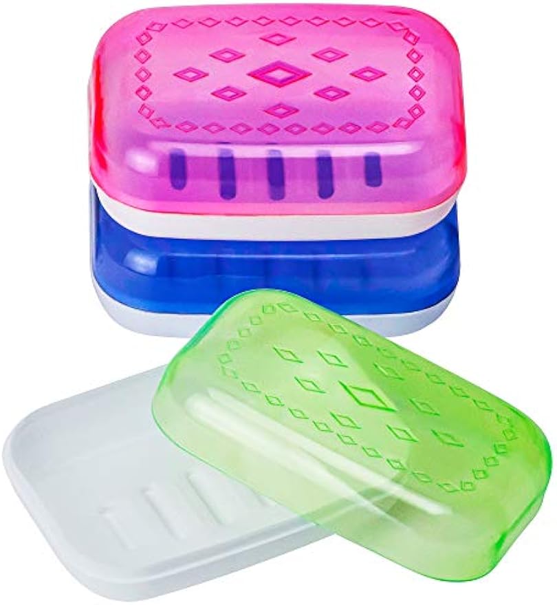 DecorRack 3 Plastic Soap Holders with Draining Holes, Multicolor
