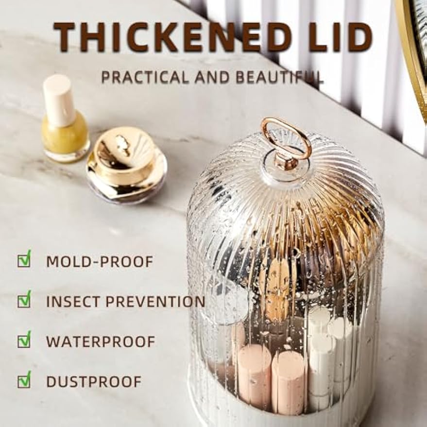 Rotate Toothbrush Holder with Cover, Transparent PC Cosmetic Makeup Organizer, Countertop Vanity Storage Caddy, Dustproof Enclosed Box for Toothbrush, Toothpaste & Toiletries