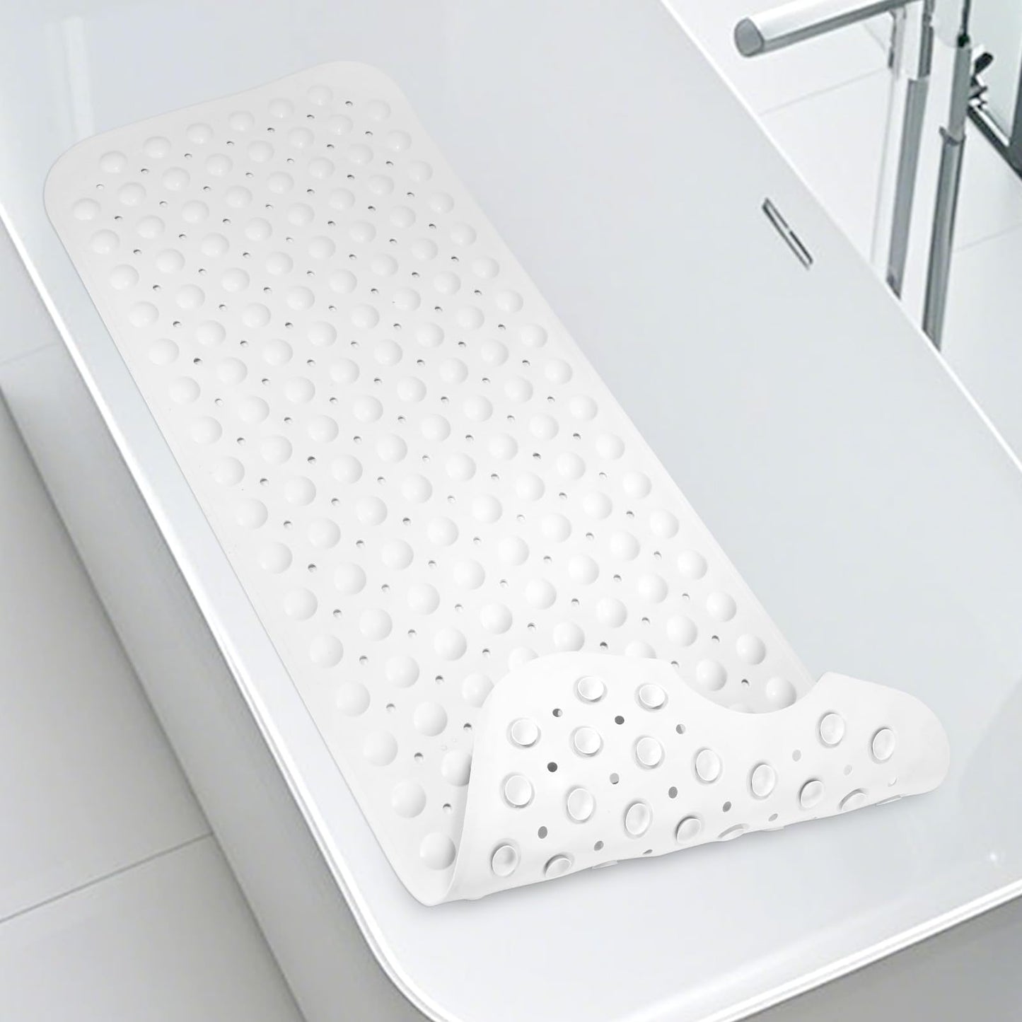 Non Slip Shower Mats for Inside Shower 15 x 27.5 Inch, TPE Bathtub Mat Non-Slip, Bath Mat for Tub with Suction Cups, Drain Holes Bath Tub Mat for Bathroom (Beige)
