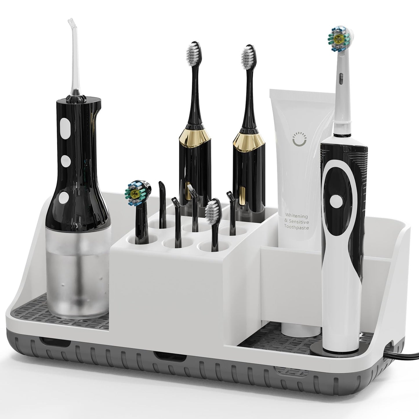Boperzi Electric Toothbrush Holders with Cord Slots: Detachable Toothbrush and Toothpaste Holders, Large Tooth Brush Storage Caddy Set Drainage, Anti-Slip Bathroom Counter Organizer for Family, Kids