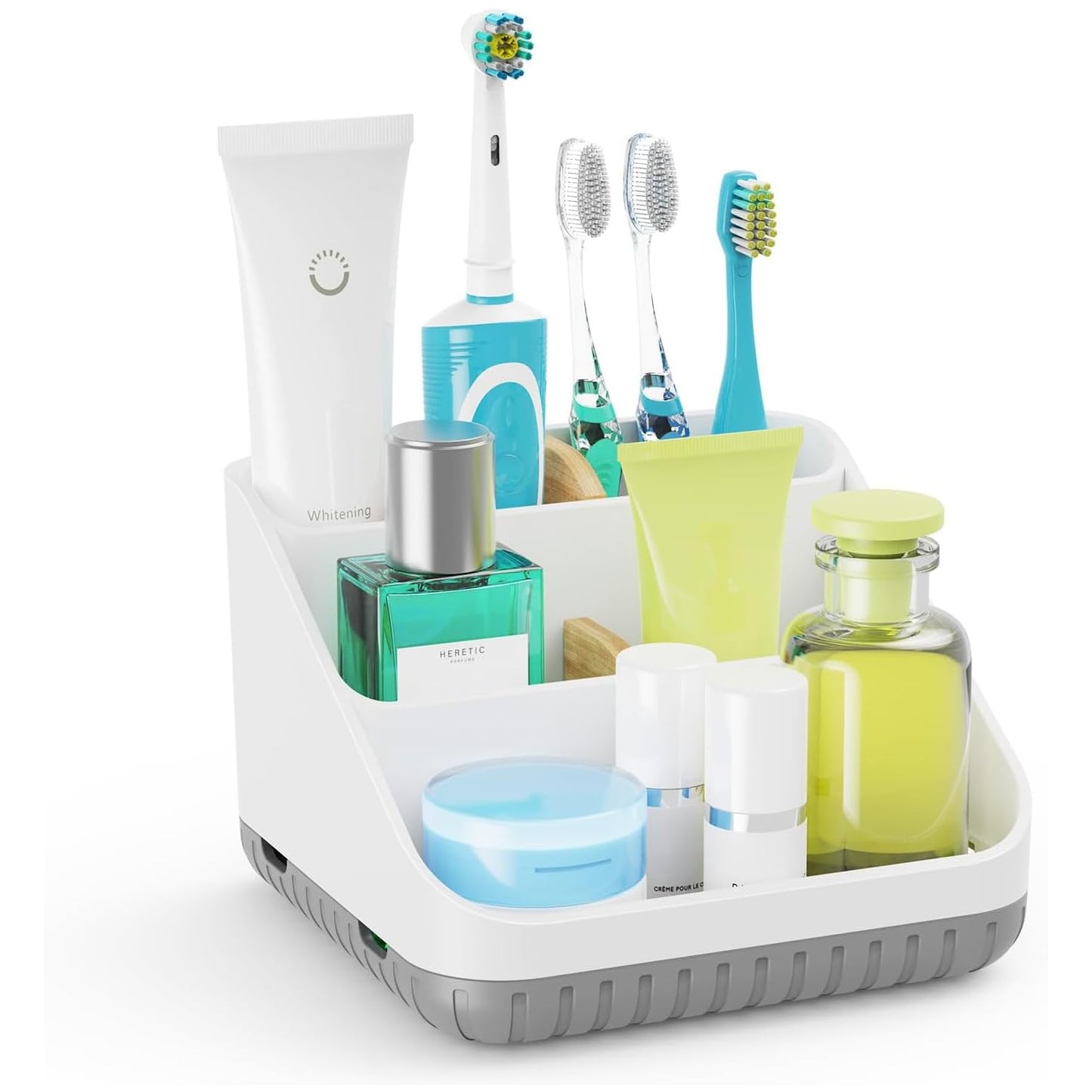 Toothbrush Holders for Bathrooms,6 Slots, Detachable for Easy Clean, White | Electric Toothbrush, with bamboo divider, drainage hole, BPA-free,bathroom,office,kictchen,vanity countertop organizer