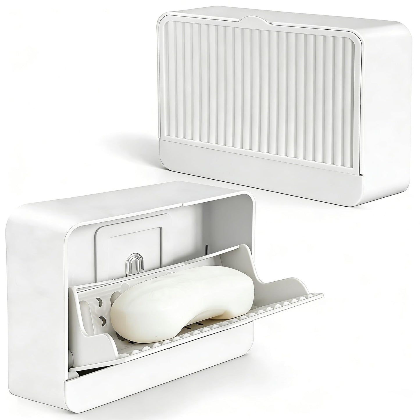Wall‑Mounted Soap Dish Holder with Self‑Adhesive Wall Hooks, Removable Drain Tray for Draining Water, Keeps Soap Dry, Space Saver for Bathroom Shower Sink Kitchen (1-Pack Khaki-Single Compartment)