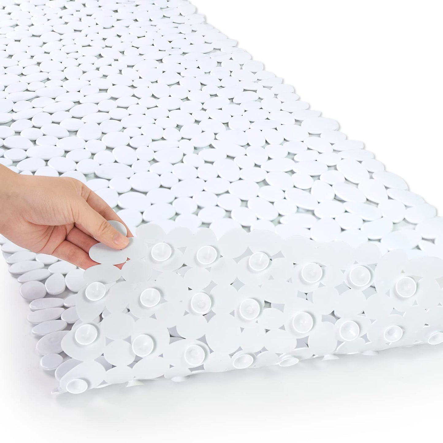 Pebble Bathtub Mat Non Slip 35" X 16" with Suction Cups,Black | (for Smooth/Non-Textured Tubs Only) Safe Shower Mat with Drain Holes for Bathroom