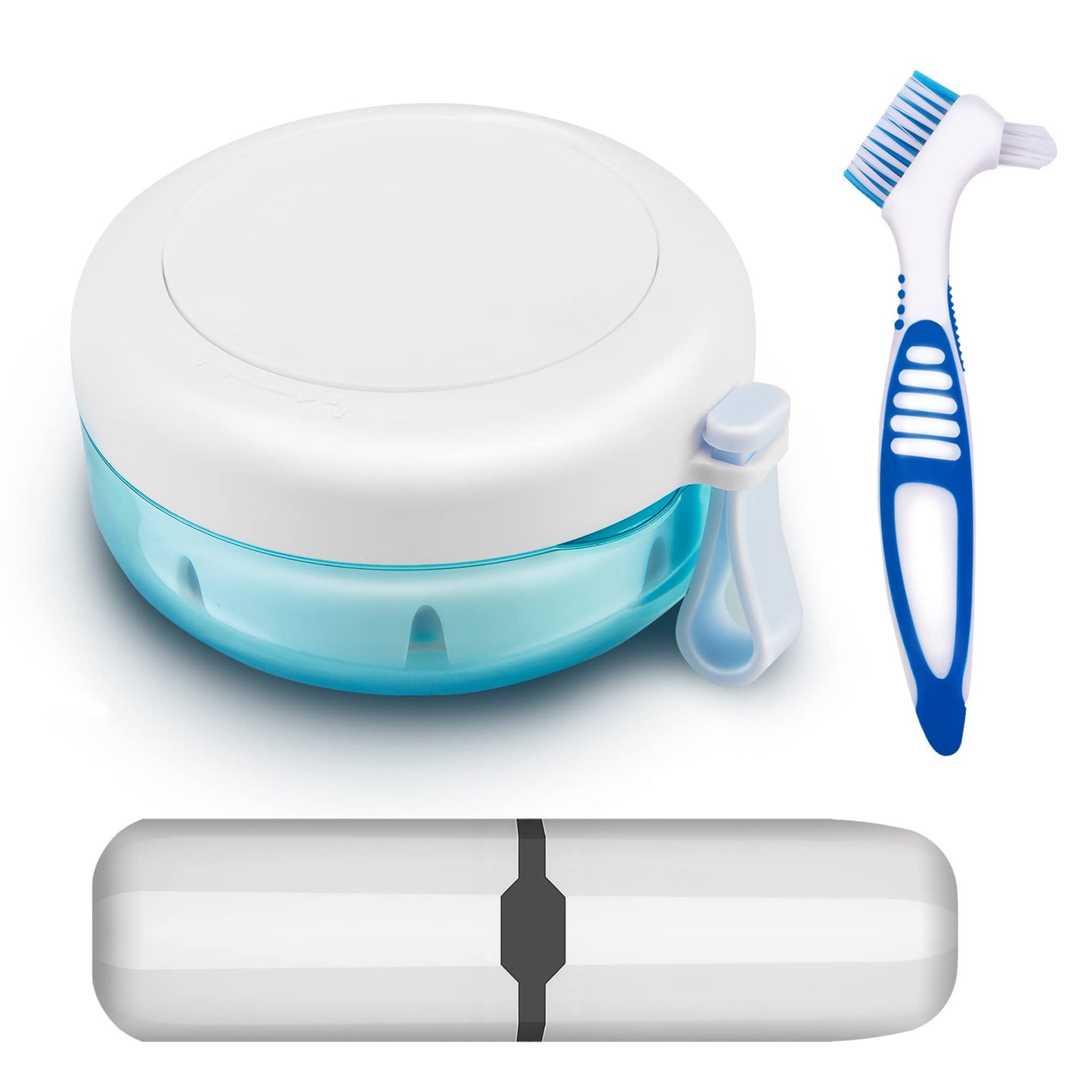 Denture Case, Definitely No-Leak Denture Bath Box for Traveling Perfectly, Denture Cup with Strainer & Magnetic Mirror,Completely Clean Care for Retainer, Mouth Guard, & Denture
