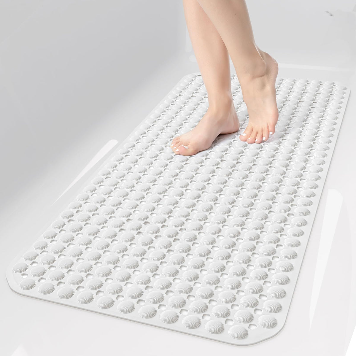 OTHWAY Bath Tub Shower Mat Non Slip, Bathtub Floor Liner Mats for Inside Shower Bathroom, Suction Cups and Drain Holes for Feet Scrubbing, Machine Washable, Soft on Feet, 35x16 Inch, Grey