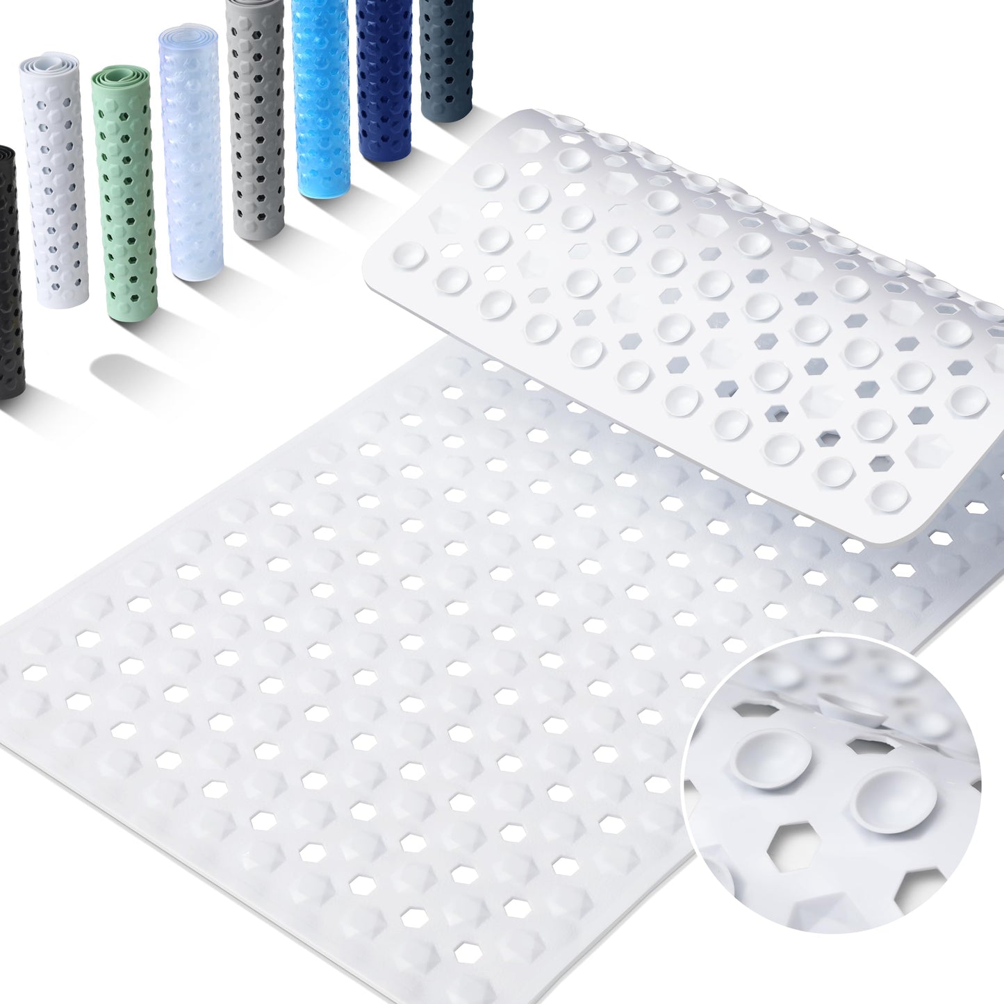 Yimobra Bathtub Mat Non Slip, 34.5"X15.5" Long Shower Mat for Inside Shower, Machine Washable Bath Mat with Drain Holes & Strong Suction Cups, Soft on Feet, Bathroom Essentials, Black