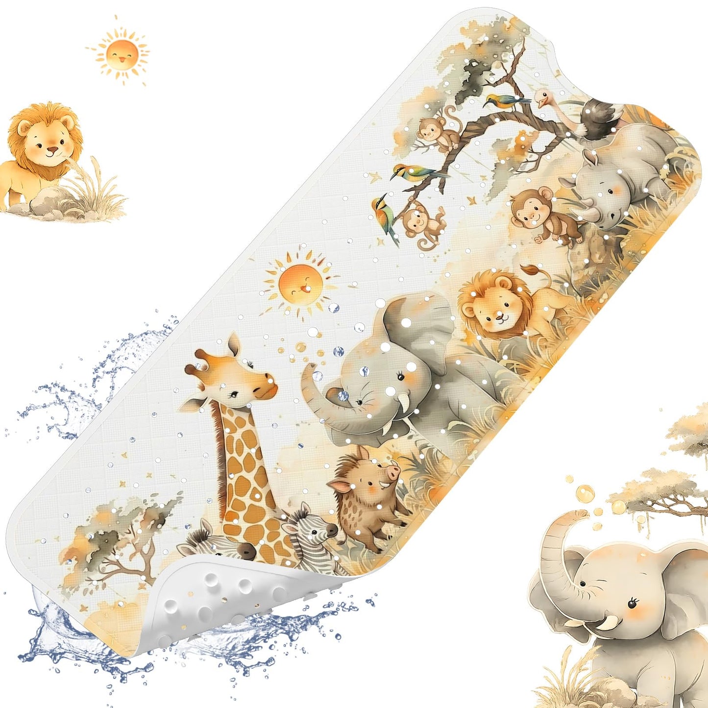 XIYUNTE Baby Bath Mat for Tub Non Slip Kids Bath Mat - 40''x16'' Extra Long Cartoon Turtle Baby Bath Tub Mat Eco-Friendly Toddler Bath Mats with Suction Cups & Drain Holes, Easy to Clean & Easy Drying