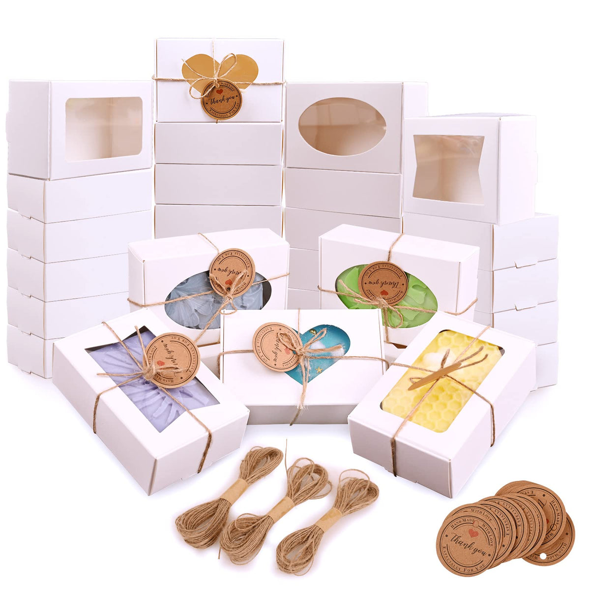 Soap Boxes for Homemade Soap, Soap Packaging Gift Box with Window | 3.54 X 2.36 X 1.18 Inch Soap Packaging Gift boxes Brown with Window, Small Rectangular Soap Boxes (32PCS)