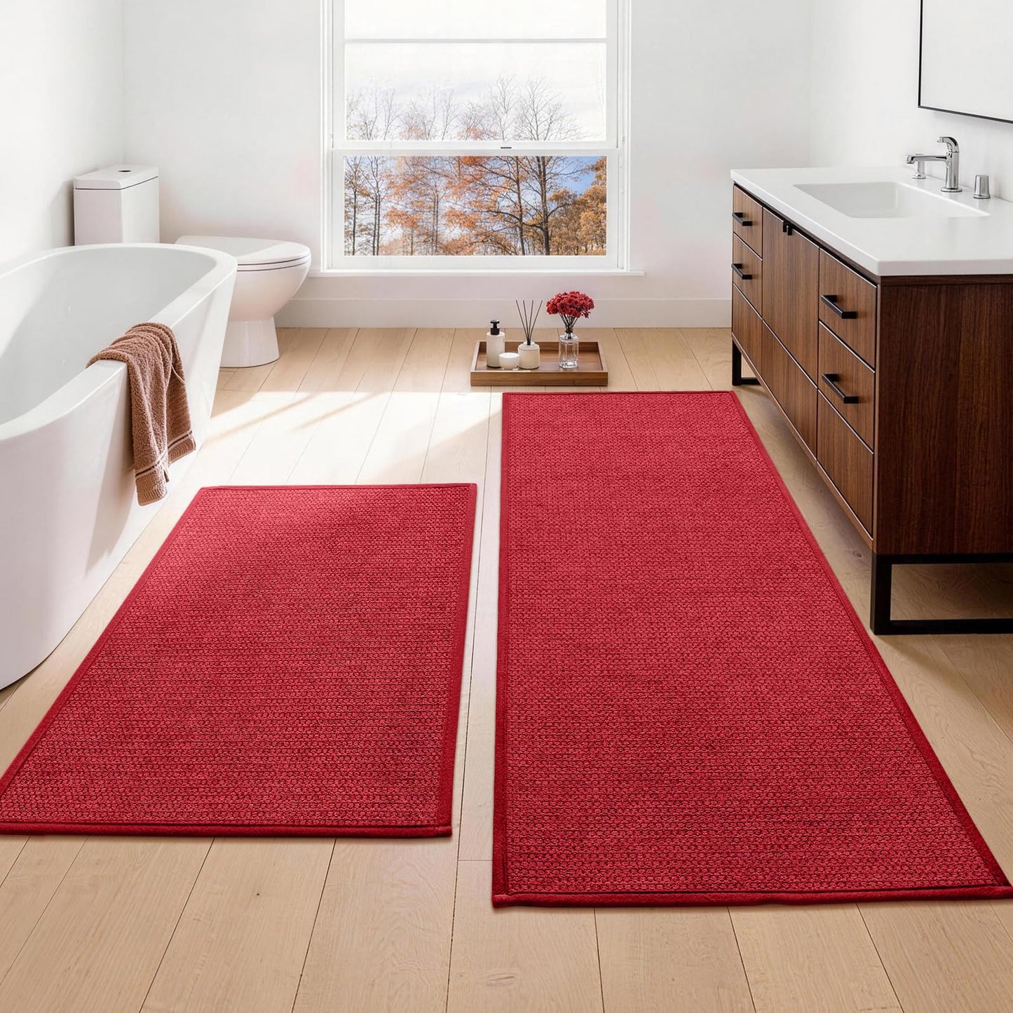 YIHOUSE Gray Bathroom Rugs Sets 3 Piece, Quick Dry Thin Bath Mat with Toilet Rug, Non Slip Absorbent Machine Washable, Bath Runner Rugs for Bathtub Sink Home Decor