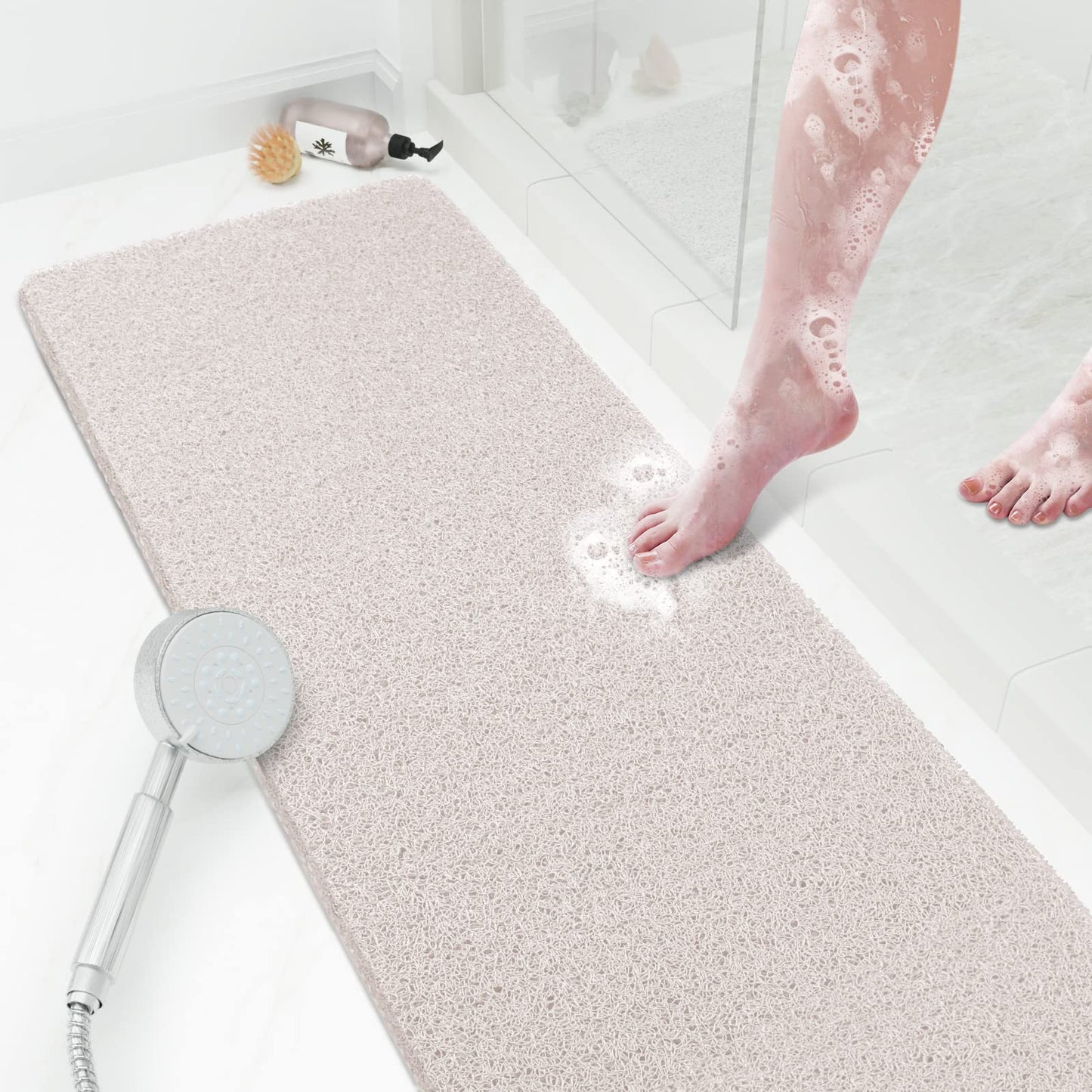 SoftDuo Shower Mat Bathtub Mat Non-Slip Soft Tub Mat | 24x16 inch,PVC Loofah Bath Mat with Drain for Tub and Bathroom,Quick Drying,Grey