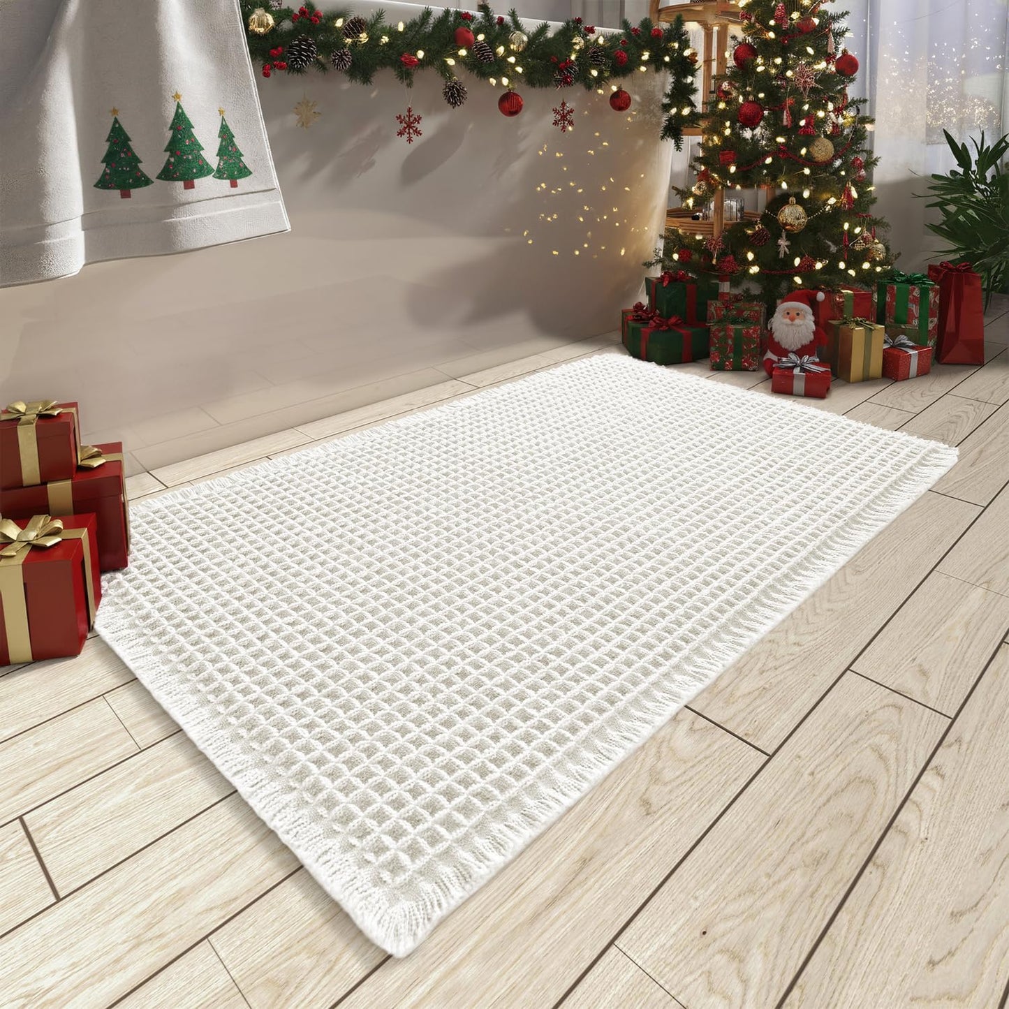 Upgraded Waffle Bath Mat Ultra Absorbent Non Slip Bathroom Mat, 17" x 24" | Brown, Quick Dry Washable Bathroom Rugs, Extra Soft Decorative Bath Rugs for Bathroom Floor, Beside Tub and Shower