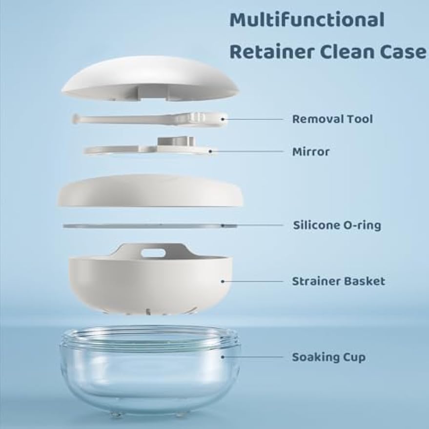 Retainer Case Denture Bath Case Basket Mirror Leak-proof White Hanburger | 2-in-1 design Strainer Basket No-Leak Cleaning Case for Mouth Guard Cute Removal Tool,Aligner chewies,Bursh