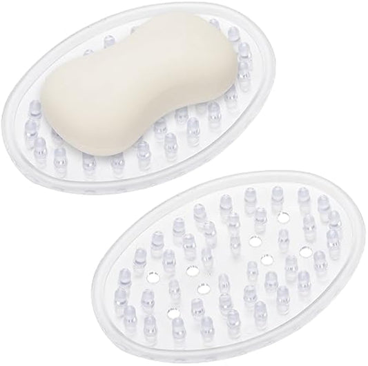 2 Pieces Plastic Soap Dish Clear Bar Holder Tray Self Draining Soap Saver with Holes Soap Container for Bathroom Counter, Kitchen
