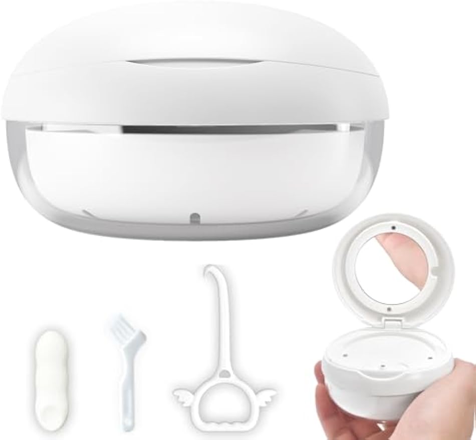 Retainer Case Denture Bath Case Basket Mirror Leak-proof White Hanburger | 2-in-1 design Strainer Basket No-Leak Cleaning Case for Mouth Guard Cute Removal Tool,Aligner chewies,Bursh