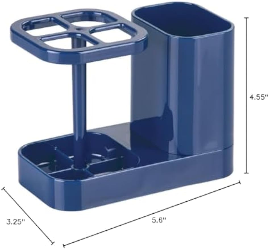 iDesign Toothbrush Holder with Storage Cup, Bathroom Sink Organizer for Toothpaste and Electric Toothbrushes, Blue