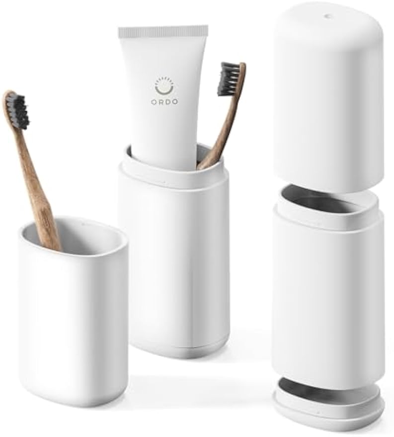 BALUCA Travel Toothbrush Case, Portable Tooth Brush Holder and Toothpaste Cover Container with Mouthwash Cup, Compact Oral Clean Tools Organizer for Traveling/Camping/School/Home - Large Capacity