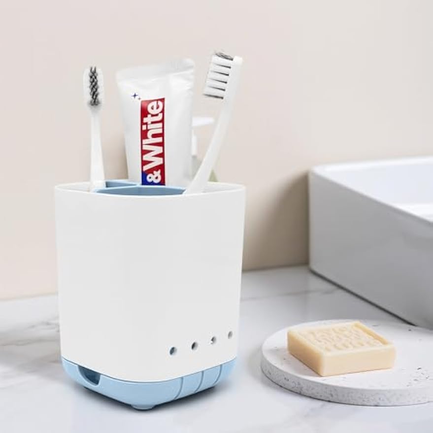 Toothbrush Holder for Bathroom,Plastic Detachable for Easy Cleaning Multi-Functional Storage,3 Slots Anti-Slip Electric Toothbrush and Toothpaste Organizer Caddy for Bathroom Vanity,Countertop (Blue)