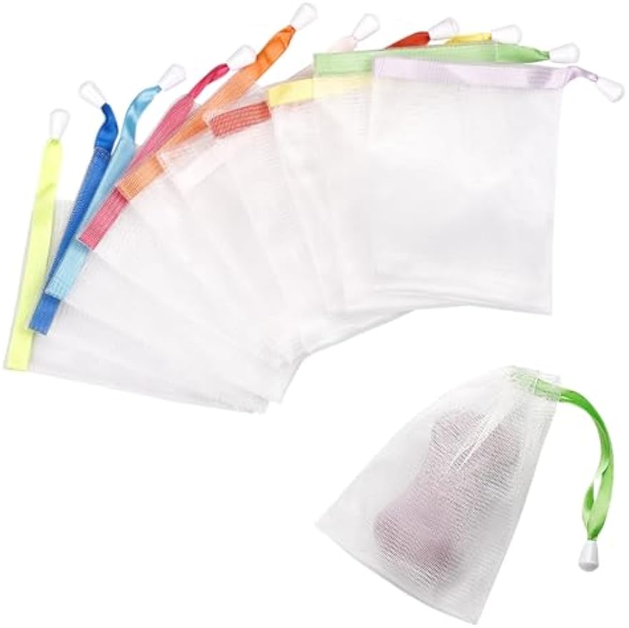 10PCS Mesh Soap Bag, Exfoliating Soap Saver Pouch, Foam Net Soap Saver, Soap Bag Soft for Shower with Drawstring