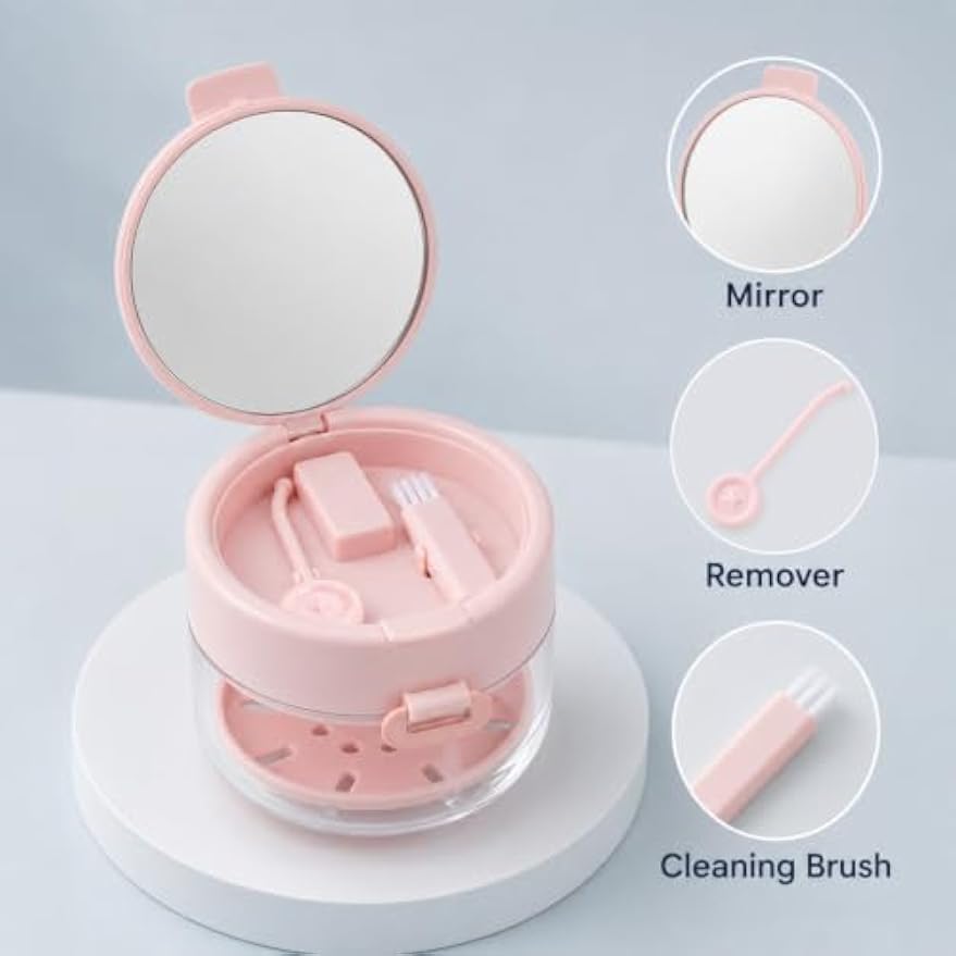 Retainer Cleaner Case, Retainer Case for Women Teen Girls, 3-in-1 Denture Bath Box with Leak Proof, Denture Bath Case with Mirror Cleaning Brush and Removal Tool (White)