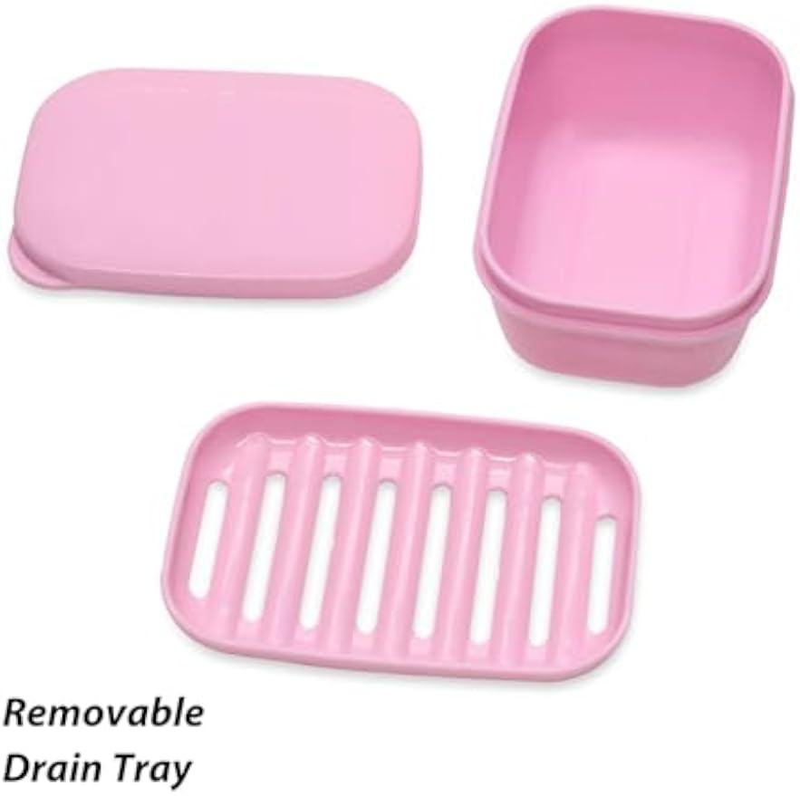 3 Pack Travel Soap Case with Lid, Leakproof Travel Soap Container, Portable Soap Holder with Removable Drain Tray for Home, Bathroom, Hiking, Camping, Outdoor (Blue, Pink, Green-n)