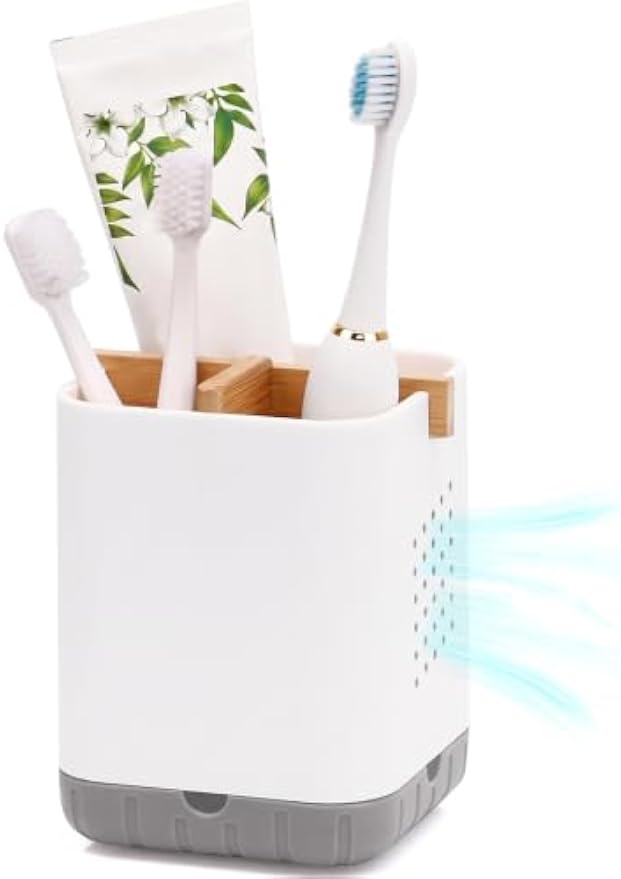 Boperzi Toothbrush and Toothpaste Holder with Bamboo Divider for Bathroom Countertop Organizer, Plastic Detachable Anti-Slip Large Electric Toothbrush Holders Storage Caddy Drainage for Family, Kids