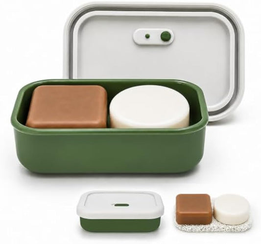 AIDIMMING Large Shampoo Bar Travel Case, Silicone Travel Soap Case, Green | Travel soap container for shampoo & conditioner bars; closeable vent, raised drain tray, fits one large bar, gym camping