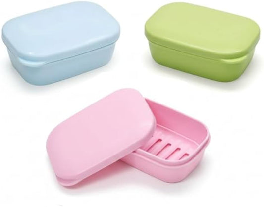 3 Pack Travel Soap Case with Lid, Leakproof Travel Soap Container, Portable Soap Holder with Removable Drain Tray for Home, Bathroom, Hiking, Camping, Outdoor (Blue, Pink, Green-n)