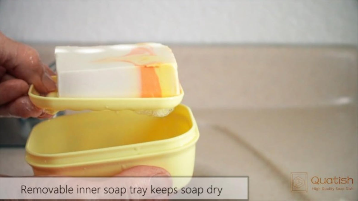Quatish Leakproof Soap Dish with Lid & Draining Layer, Shatterproof Travel Bar Soap Holder Case Container, Portable Travel Size Toiletries Essentials for Camping, Gym, Bathroom, Beige