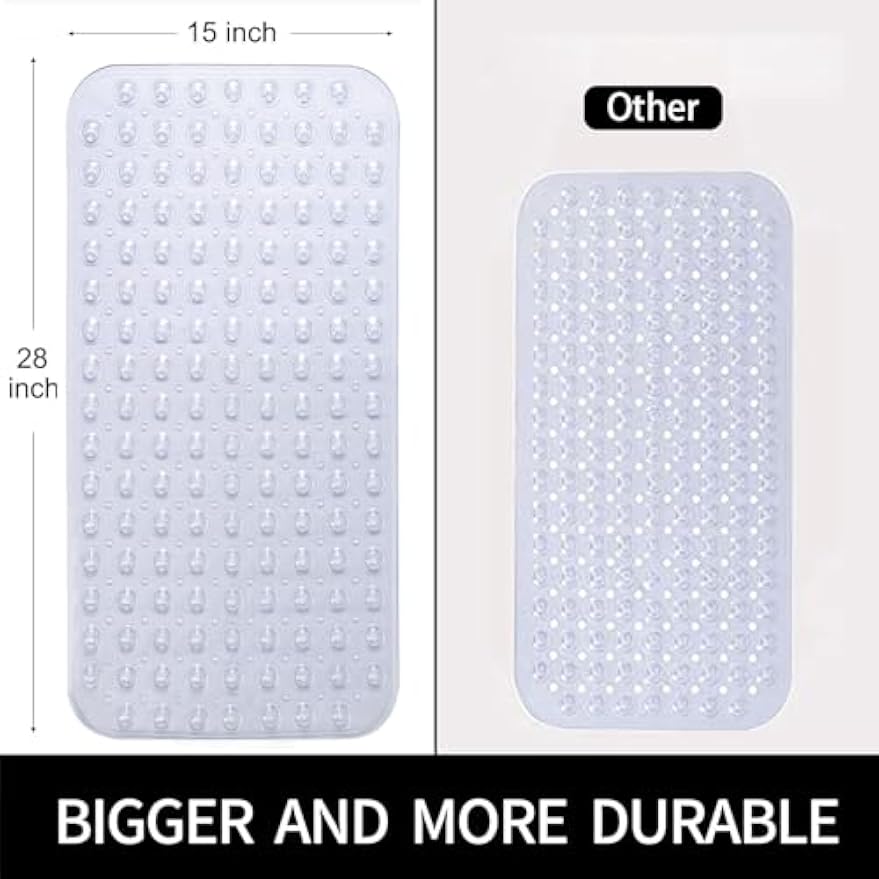 Bathtub and Shower Mats, 28 x 15 Inch Non-Slip Bath Mat, Machine Washable Bath Tub Mat with Suction Cups & Drain Holes for Bathroom, Beige