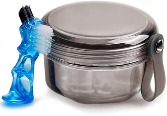Leakproof Denture Case Denture Soaking Cup False Teeth Container, Dental Denture Bath Holder Storage Box Retainer Cleaner Case for Traveling - Leak Proof and Lid Waterproof - Transparent Black