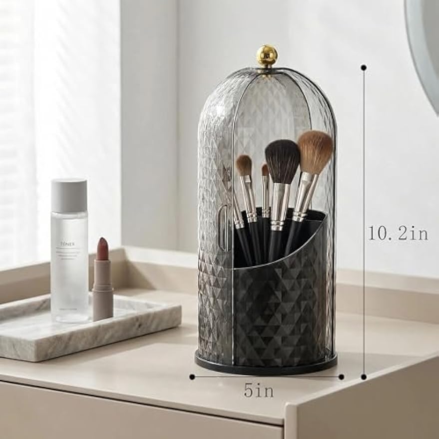 360 Rotating Dustproof Toothbrush Holder with Cover for Bathroom | Multifunctional Bathroom Countertop Organizer for Toothpaste & Dental Care Essentials, Dustproof Design for Hygienic Storage