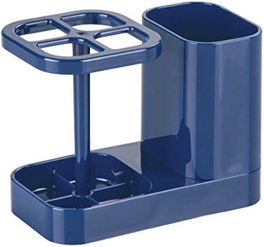 iDesign Toothbrush Holder with Storage Cup, Bathroom Sink Organizer for Toothpaste and Electric Toothbrushes, Blue