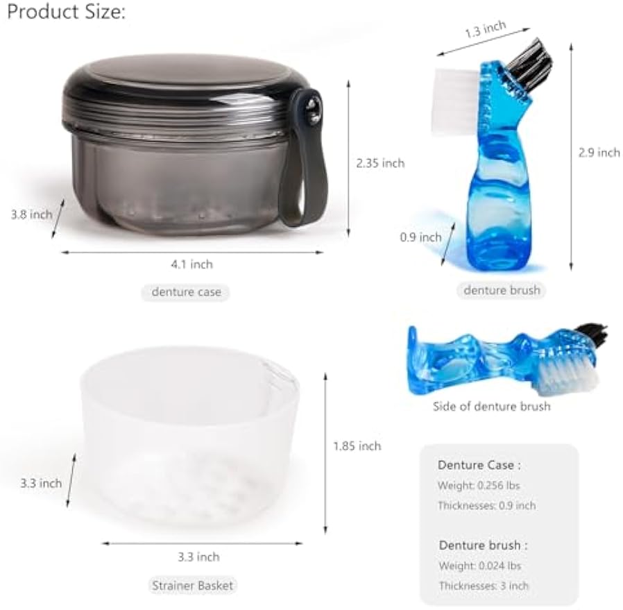 Leakproof Denture Case Denture Soaking Cup False Teeth Container, Dental Denture Bath Holder Storage Box Retainer Cleaner Case for Traveling - Leak Proof and Lid Waterproof - Transparent Black