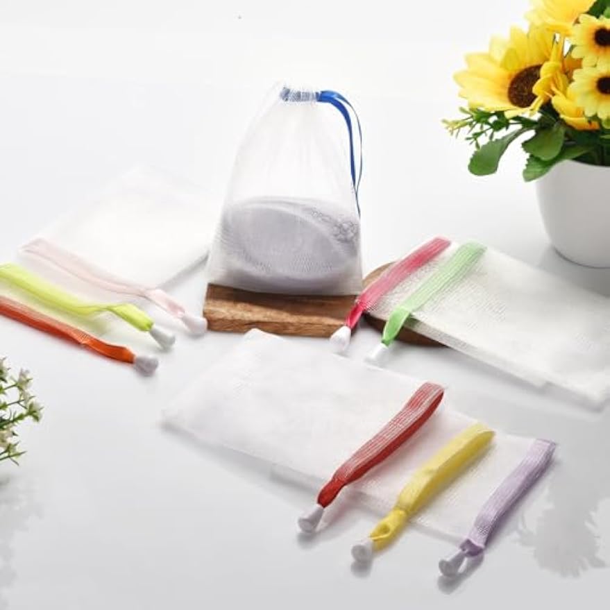 10PCS Mesh Soap Bag, Exfoliating Soap Saver Pouch, Foam Net Soap Saver, Soap Bag Soft for Shower with Drawstring
