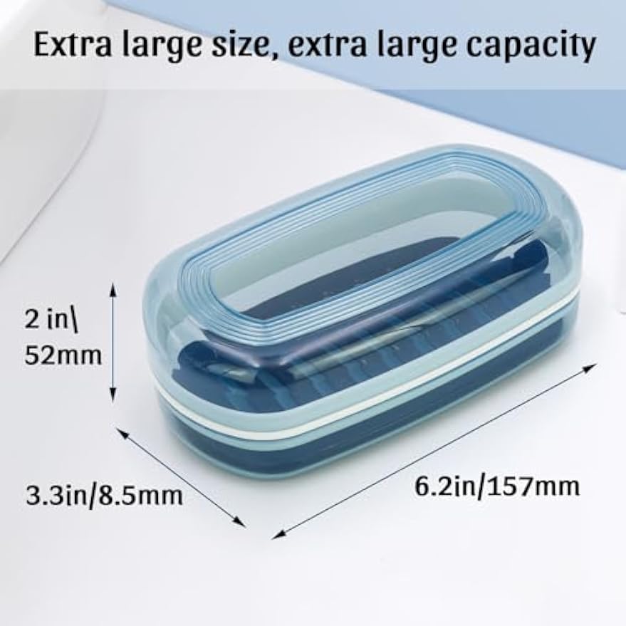 OZNER Clear Travel Soap Case Compatible with Kitsch - Leak-Proof Multi-Use Soap Holder with Draining Layer for Shampoo Bars, Conditioner Bars & Soap (Blue,1 Pack)