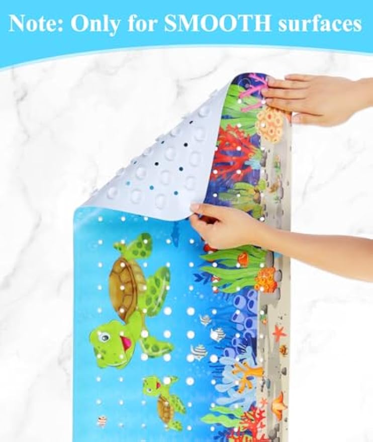 Secopad Bathtub Mat Non Slip, Cute Tub Mat, 40" x 16", Turtles | Rectangular, Anti-Slip, Machine Washable, with Drain Holes and Suction Cups,For Bathtub and Shower Floor, for Toddler & Kids