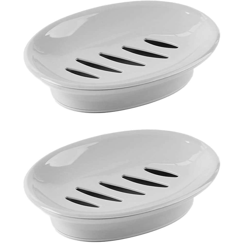 WYOK 2-Pack Soap Dish Plastic Soap Holder with Drainage for Shower (White) | Bar Soap Tray, Soap Case with Drain, Keep Soap Dry, Self Draining, Non-Slip, Easy Cleaning, For Bathroom Kitchen Sink