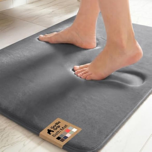GORILLA GRIP® Memory Foam Bath Rug for Bathroom, 24x17 Gray | Soft Absorbent Velvet Bathmat, Durable Grip Dots on Underside, Machine Washable, Carpet Room Decor for Shower Floor