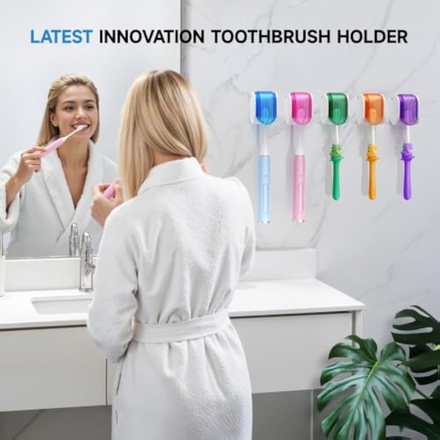 Toothbrush Holders for Bathrooms【Upgrade Single Slot Design】 Toothbrush Holder Wall Mounted with Cover Moisture-Proof and Dust-Proof Toothbrush Storage Organizer for Shower Family and Travel 5PCS