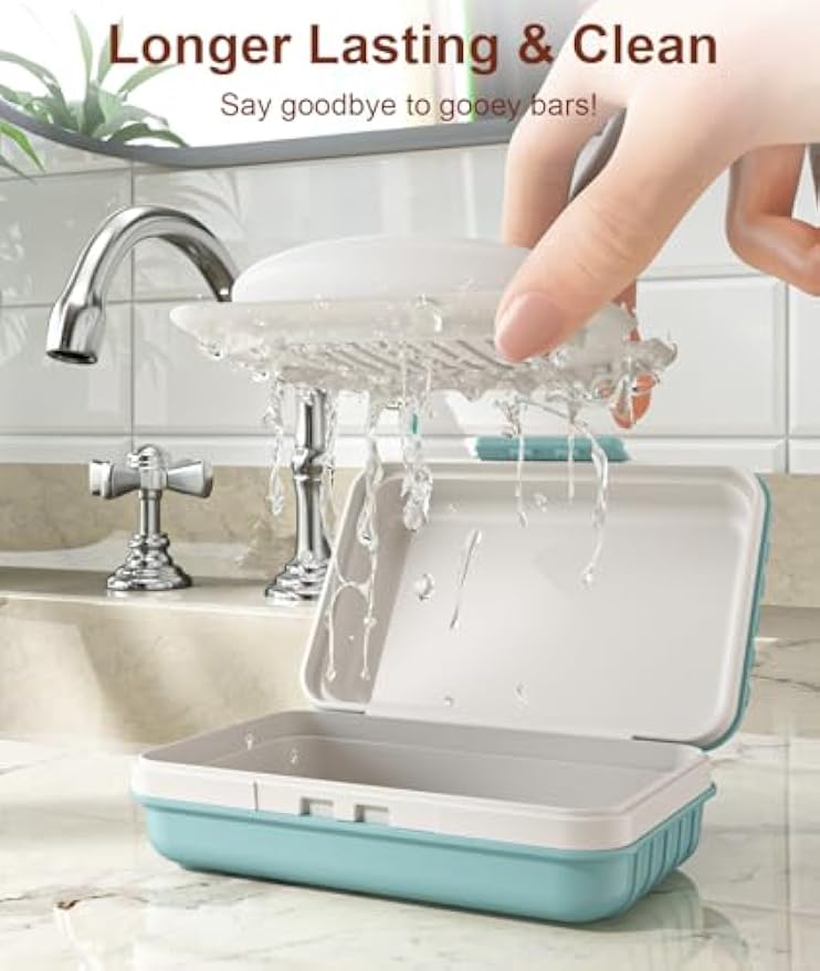 Quatish Leakproof Bar Soap Holder Dish with Lid for Shower, Portable 1 Pack Travel Soap Case Box for Gym, Camping, Hiking, Outdoor Use, Travel Size Toiletries Essentials, Keeps Soap Dry, Blue