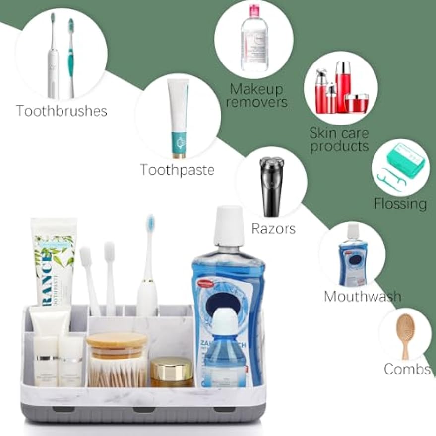 GFWARE Marble Bathroom Countertop Organizer - Detachable 7 Slots Kids Electric Toothbrush and Toothpaste Holde Drainage for Bathroom Accessories Organization Counter Vanity Storage, Grey | Detachable 7 Slots Kid Electric Toothbrush and Toothpaste Holder,