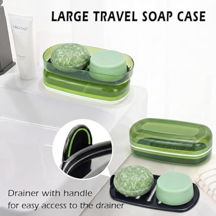 AIDIMMING Shampoo Bar Holder & Large Travel Soap Case with Drain Tray | Shampoo bar travel case for shampoo and conditioner bars set or one 10 oz soap bar, with a removable drain tray (Green)