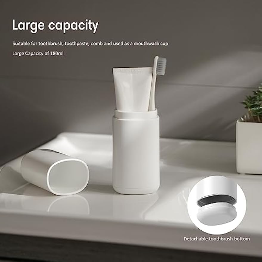BALUCA Travel Toothbrush Case, Portable Tooth Brush Holder and Toothpaste Cover Container with Mouthwash Cup, Compact Oral Clean Tools Organizer for Traveling/Camping/School/Home - Large Capacity