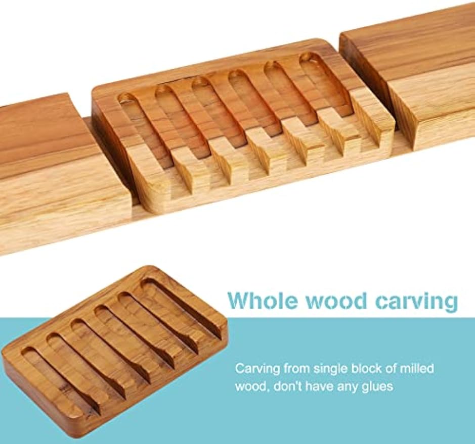 HTB Soap Dish with Slanted Waterfall Design,Teak Wood Bar Soap Holder | Soap Saver Keep Soap Bar Dry,Extend Soap Life,Non-slip Soap Tray for Shower,Bathroom,Sink,Kitchen,Countertop,Self Draining
