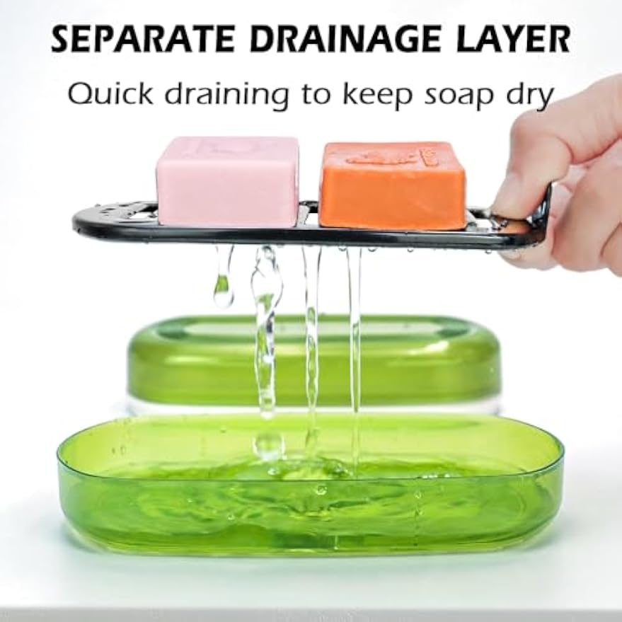 AIDIMMING Shampoo Bar Holder & Large Travel Soap Case with Drain Tray | Shampoo bar travel case for shampoo and conditioner bars set or one 10 oz soap bar, with a removable drain tray (Green)