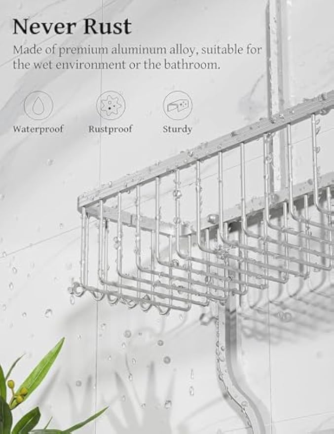 YASONIC Never Rust Shower Caddy Hanging, Aluminum Shower Racks for Inside Shower, 3-Tier Shower Organizer Hanging Over Shower Head with Hooks and Soap Holder, Silver