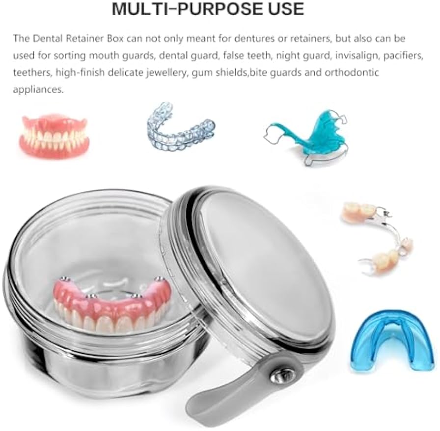 Leakproof Denture Case Denture Soaking Cup False Teeth Container, Dental Denture Bath Holder Storage Box Retainer Cleaner Case for Traveling - Leak Proof and Lid Waterproof - Transparent Black
