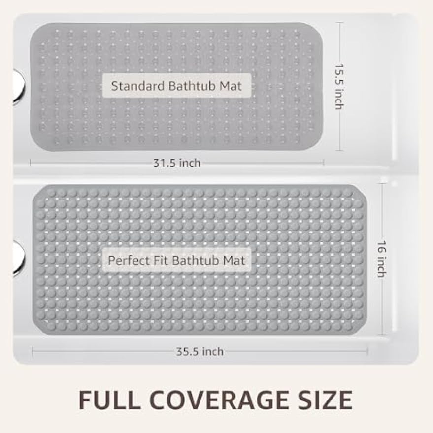 OTHWAY Bath Tub Shower Mat Non Slip, Bathtub Floor Liner Mats for Inside Shower Bathroom, Suction Cups and Drain Holes for Feet Scrubbing, Machine Washable, Soft on Feet, 35x16 Inch, Grey