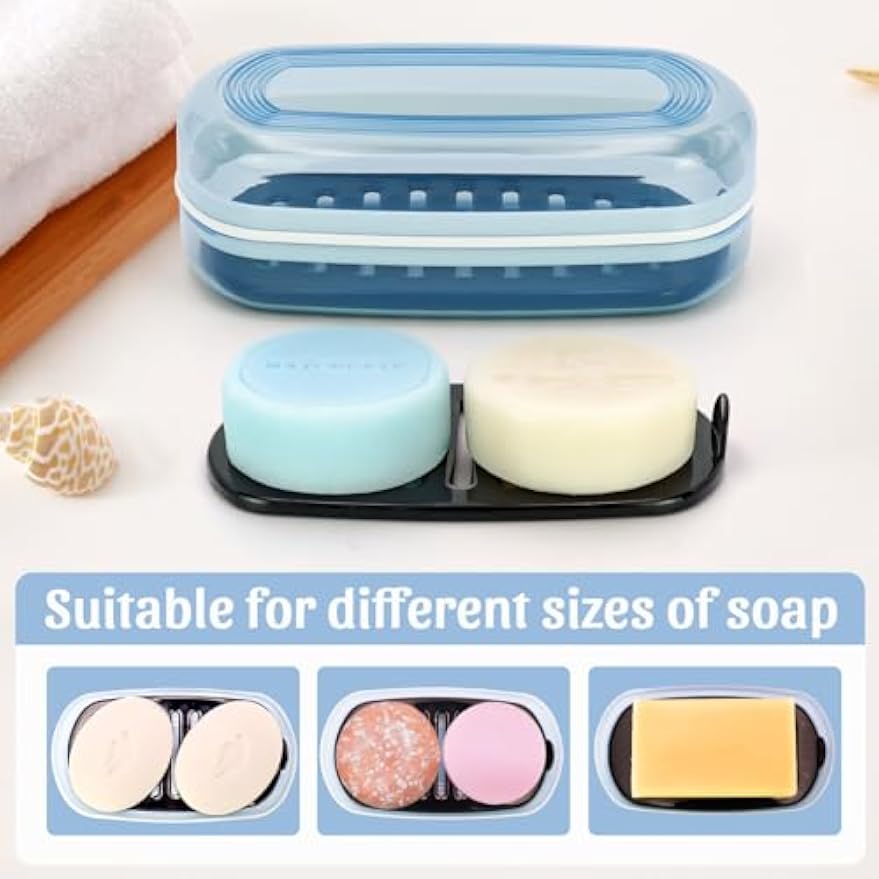 OZNER Clear Travel Soap Case Compatible with Kitsch - Leak-Proof Multi-Use Soap Holder with Draining Layer for Shampoo Bars, Conditioner Bars & Soap (Blue,1 Pack)