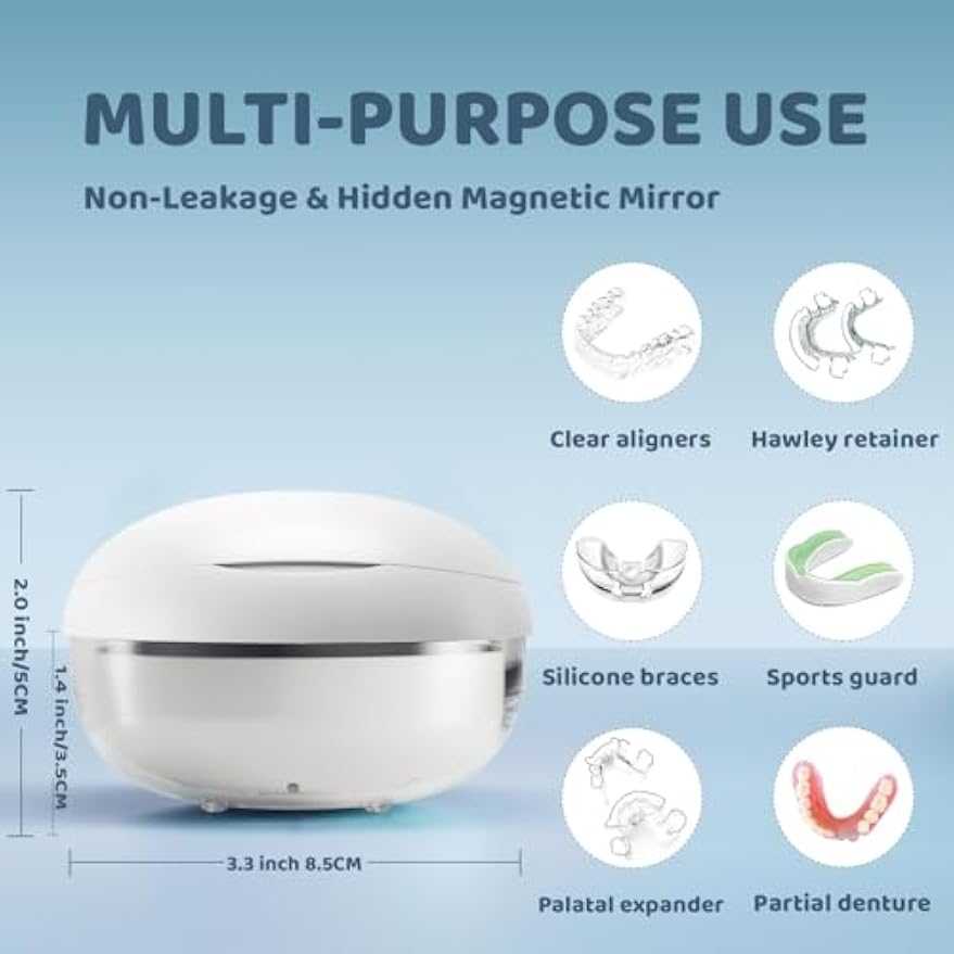 Retainer Case Denture Bath Case Basket Mirror Leak-proof White Hanburger | 2-in-1 design Strainer Basket No-Leak Cleaning Case for Mouth Guard Cute Removal Tool,Aligner chewies,Bursh